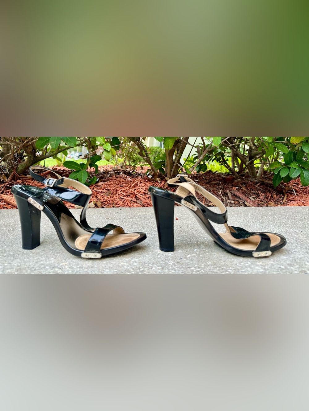 Vintage Michael Kors Black Patent Leather Heels Sz 10 Clear, Wooden Heels